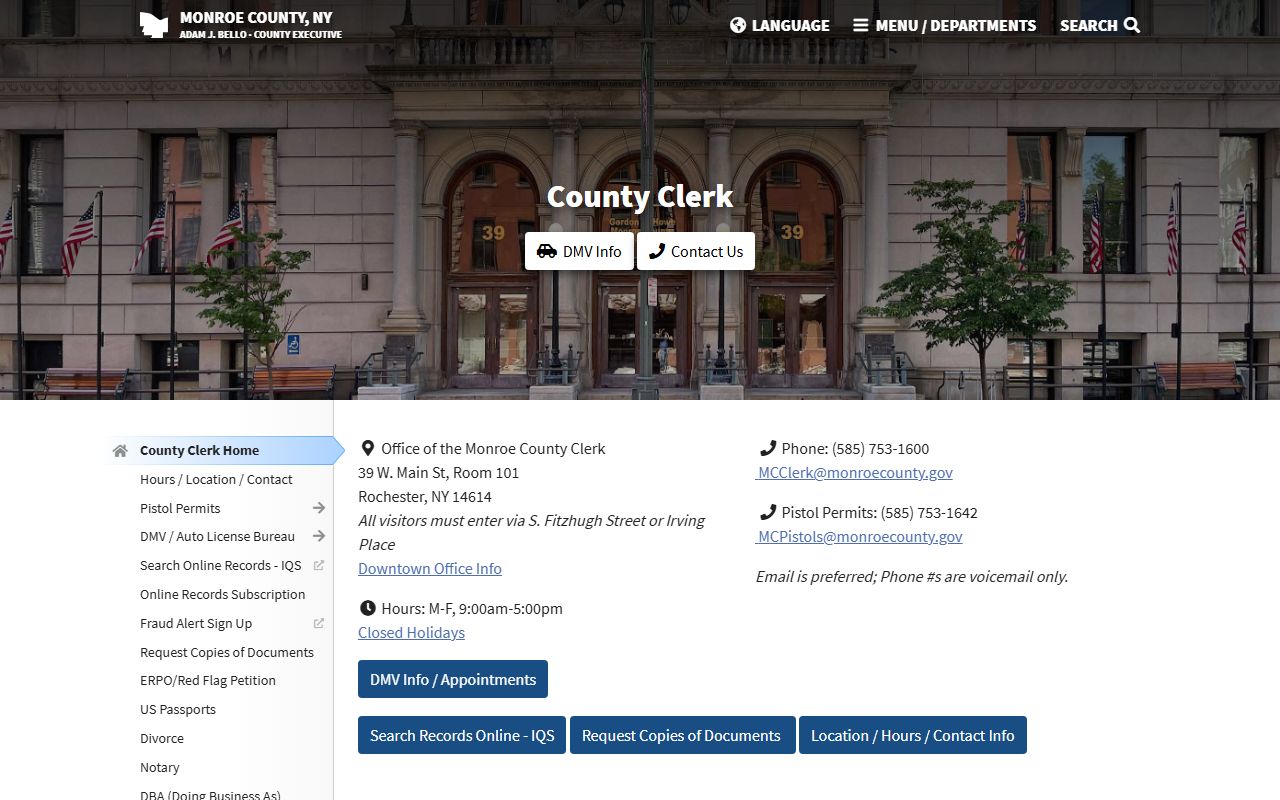 Monroe County Clerk department homepage