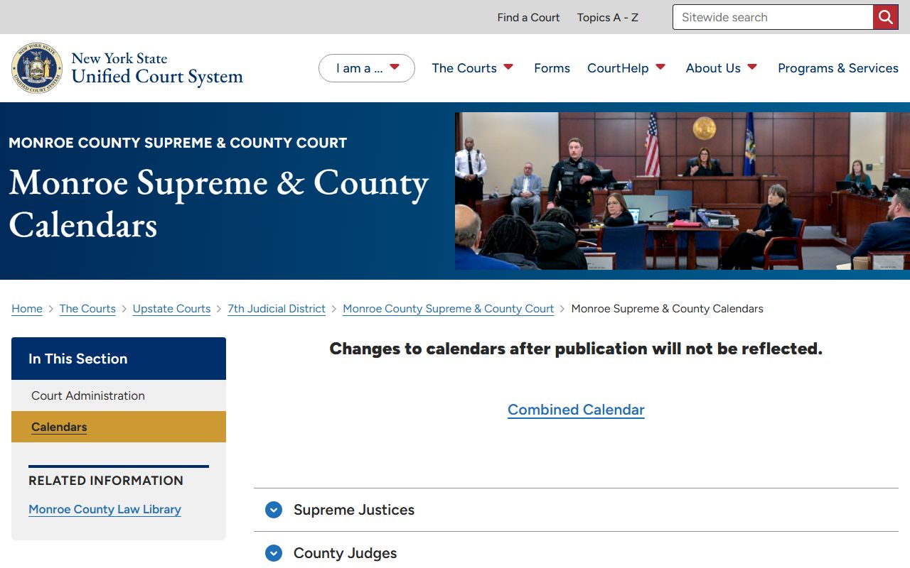 Monroe County Supreme and County Court calendars and judges