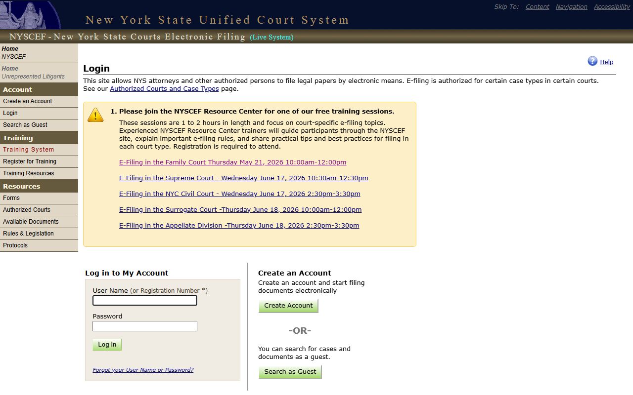 NYSCEF Monroe County e-filing login and case access