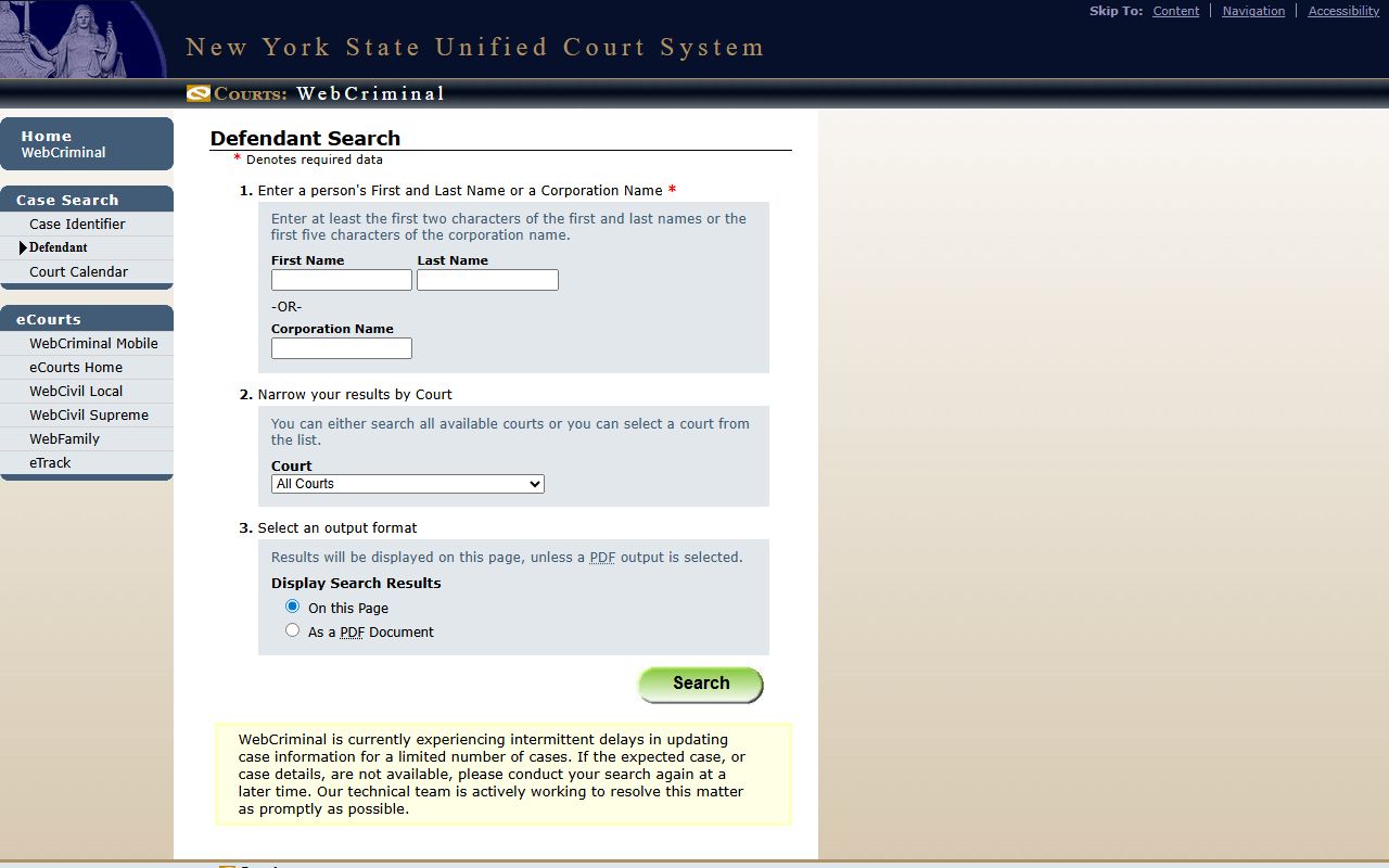 WebCriminal defendant search for Monroe County pending criminal cases