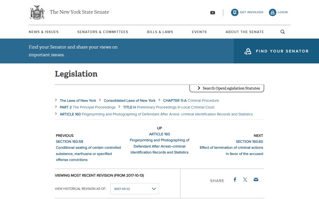 New York CPL 160.59 statute on sealing eligible Monroe County convictions after ten years
