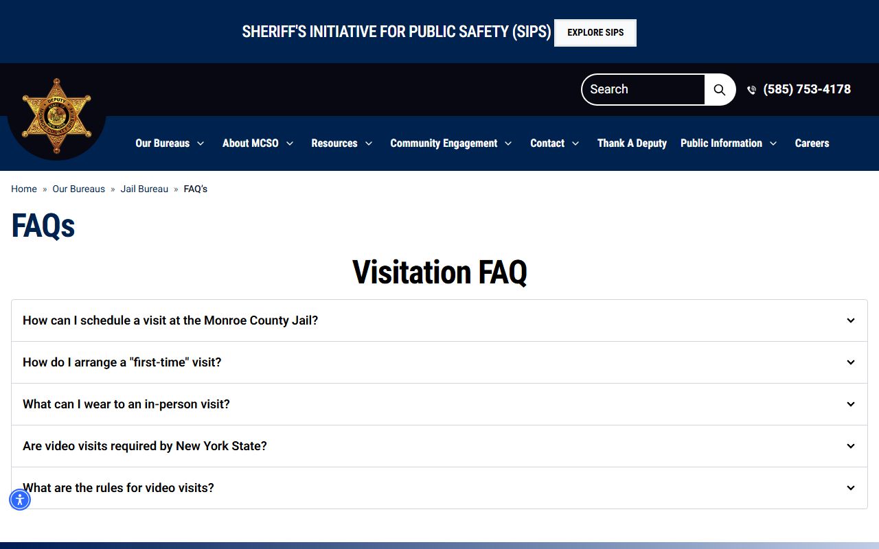Monroe County Jail Bureau visitation FAQ for inmate visits
