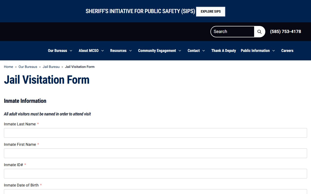Monroe County jail visitation request form fields
